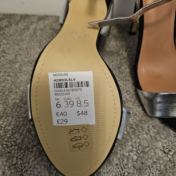 Topshop Silver and Black Ankle Strap Sandal Size 8.5 - Picture 3 of 3